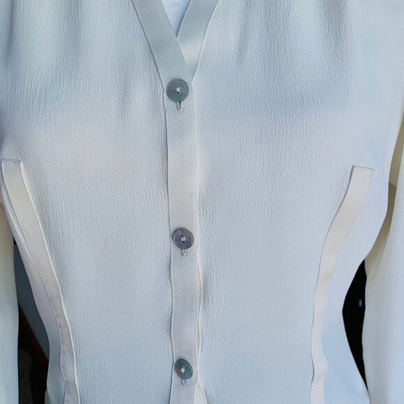 Max Studio vintage off-white semi-sheer crêpe chiffon waistcoat blouse -Fits 4-6 - Picture 8 of 11